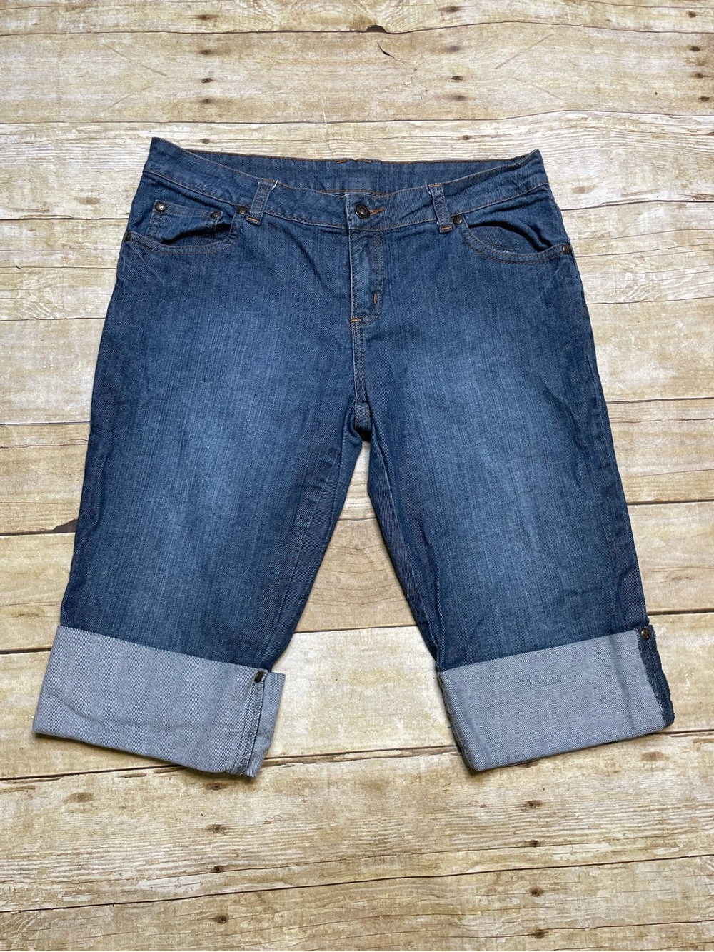 Prana Women’s Denim Bermuda Shorts Rolled Hem Jorts